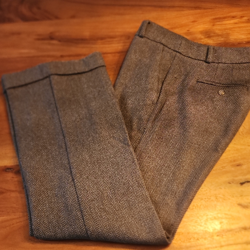 LOFT Gray Herringbone Trousers